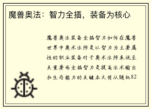 魔兽奥法:智力全插,装备为核心
